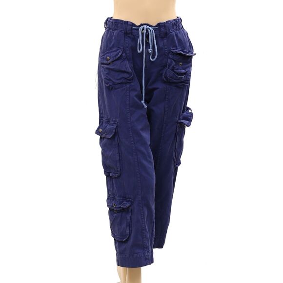 Free People Pants - Free People Cargo Trousers Pants Low-Rise Denim Solid Smocked Cotton M 287663